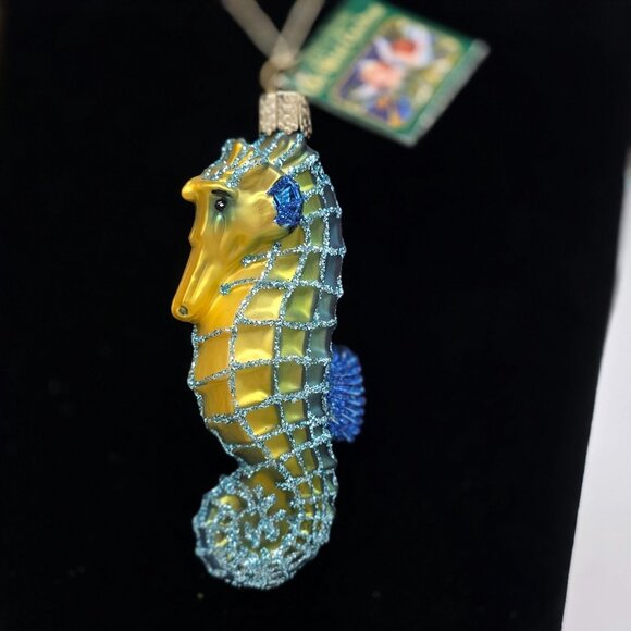 Old World Christmas Blue Seahorse Ornament Glass Blown Hand-Painted Box - Picture 1 of 16